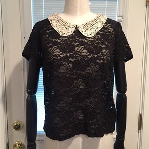 Urban outfitters black lace sheer top